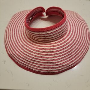 Pink and White Wide Brim Rollup Sun Visor Hat